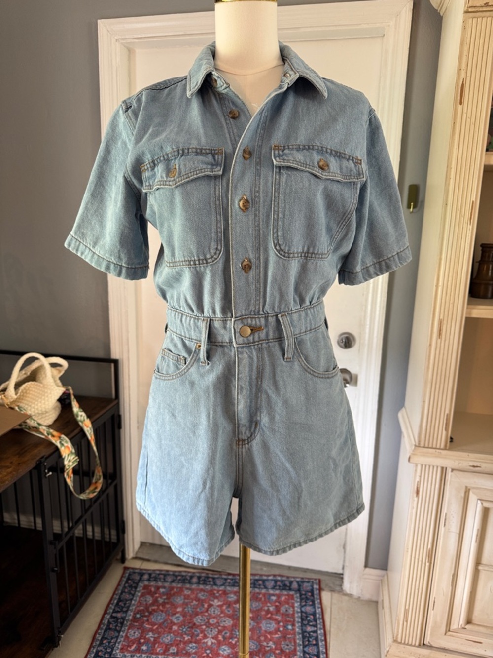Universal Thread Light Blue Denim Short Sleeve Romper